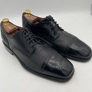 VTG San Remo Men's 11 D Made in Italy Black Leather Cap Toe‎ Oxford Dress Shoes
